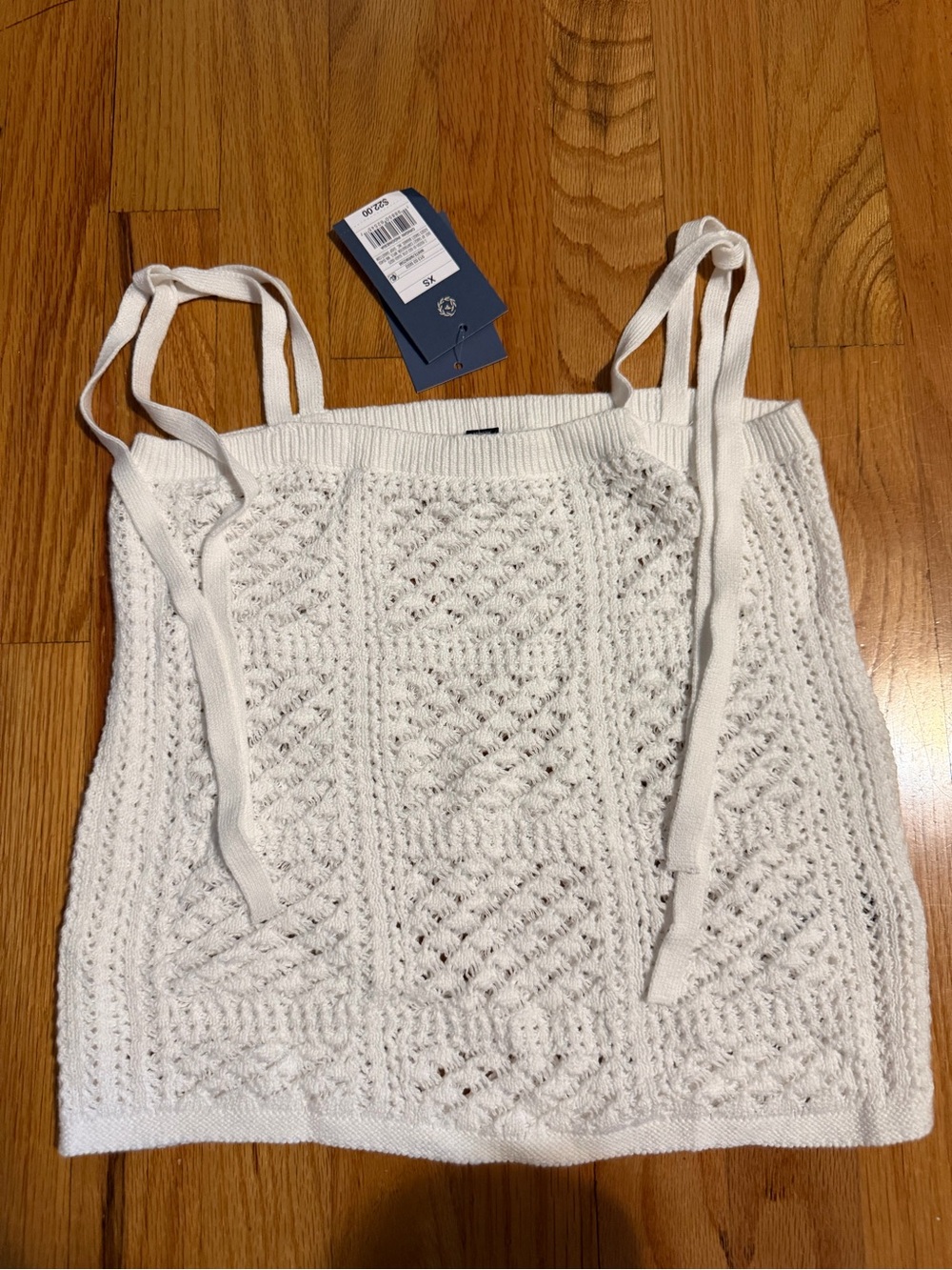 Universal Thread White Knit Crochet Tank Top with Tie Straps